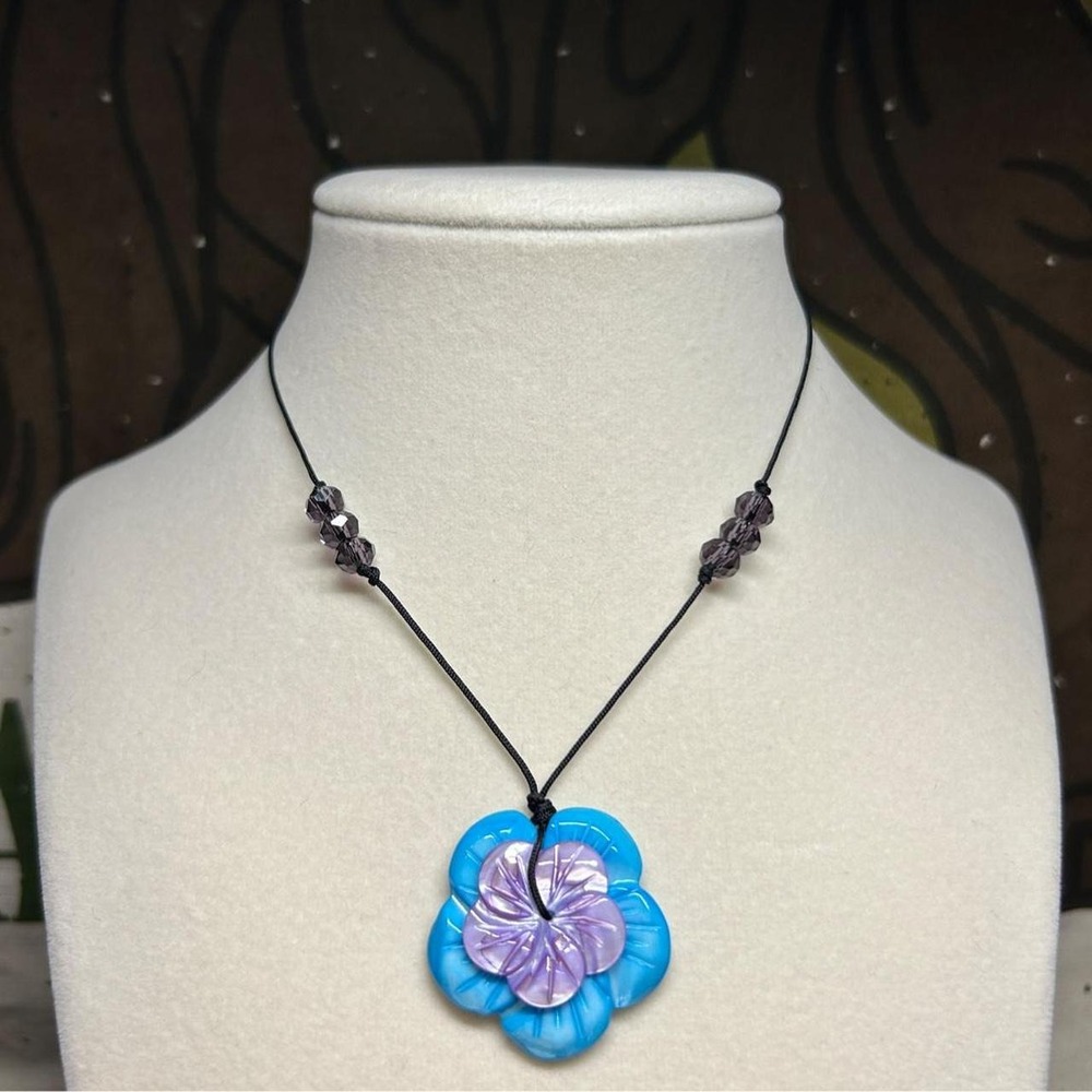 Mother of pearl floral boho necklace adjustable cord gift for her cottagecore